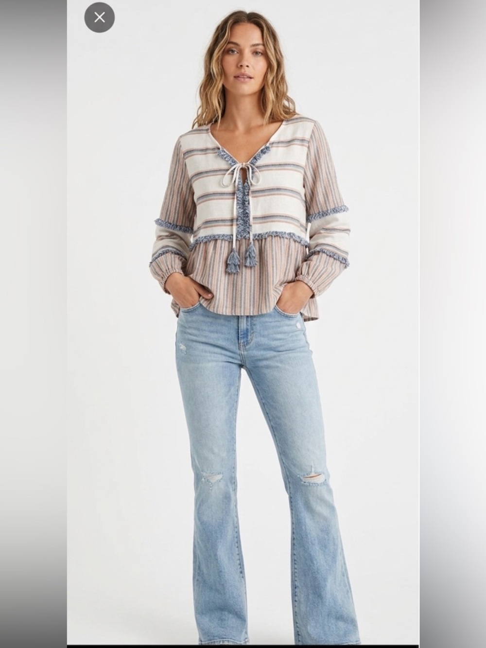 American Eagle long sleeve linen tunic blouse Size Small